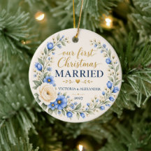 Blue Wildflower First Christmas Married Keepsake