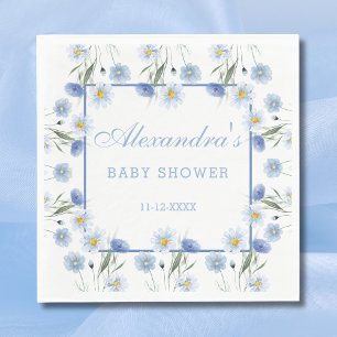 Blue Wildflower Floral Boho Baby Shower Napkin