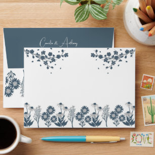 Blue Wildflower Floral Boho Wedding Envelope