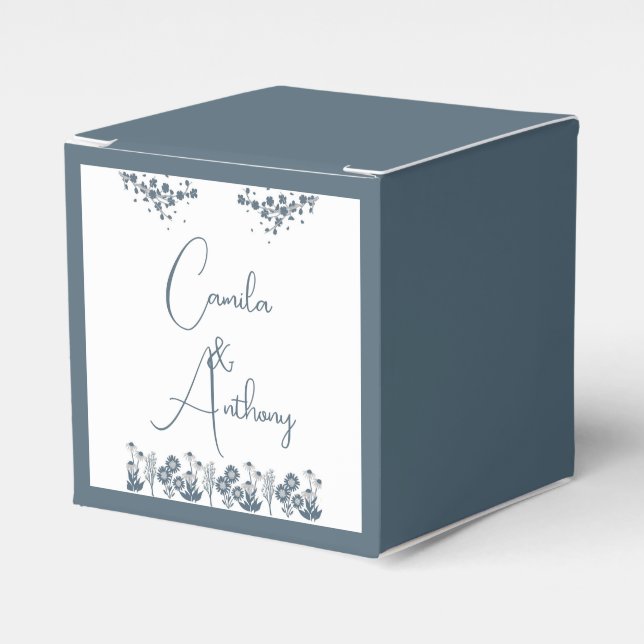 Blue Wildflower Floral Boho Wedding Favour Box (Front Side)