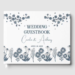 Blue Wildflower Floral Boho Wedding Guest Book