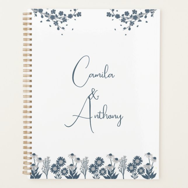 Blue Wildflower Floral Boho Wedding Planner (Front)