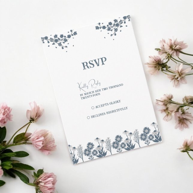 Blue Wildflower Floral Boho Wedding RSVP Card (Creator Uploaded)