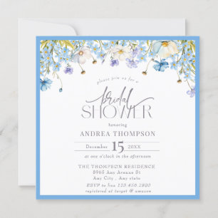 Blue Wildflower Floral Bridal Shower Invitation