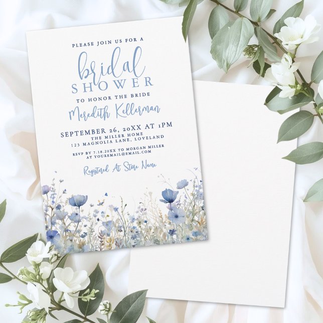 Blue Wildflower Floral Bridal Shower Invitation (Blue Wildflower Floral Bridal Shower Invitation)