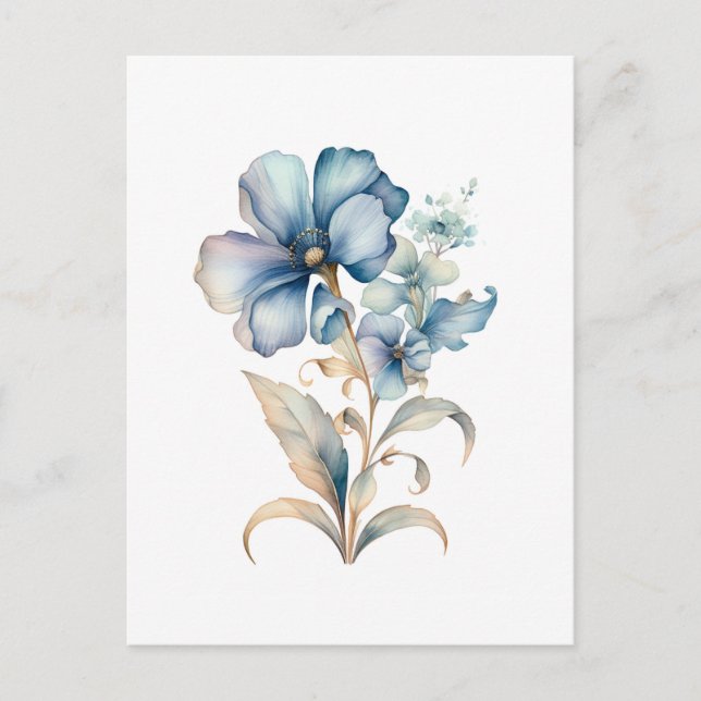 Blue Wildflower Floral Illustration Minimal Design Postcard (Front)