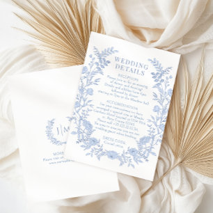 Blue Wildflower Floral Toile Wedding Details Enclosure Card