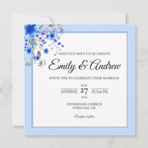 Blue Wildflower Floral Watercolor Square Wedding Invitation