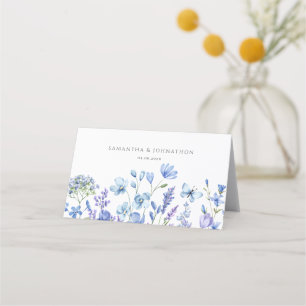 Blue Wildflower Floral Wedding Folded Place Card