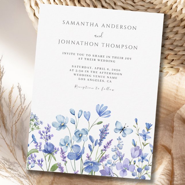 Blue Wildflower Floral Wedding  Invitation (Creator Uploaded)