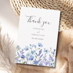 Blue Wildflower Floral Wedding Thank You Card