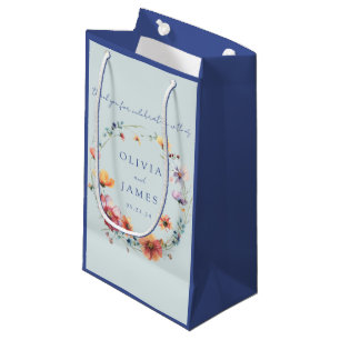Blue Wildflower Floral Wreath Wedding Favour Small Gift Bag