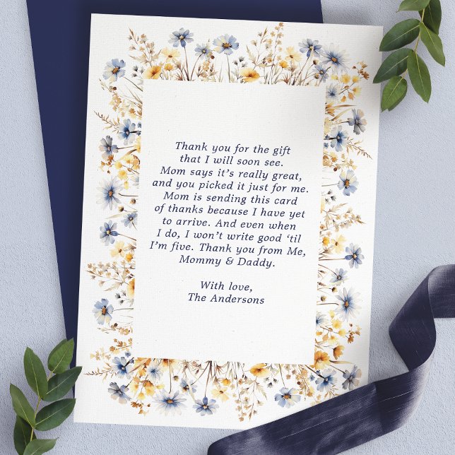Blue Wildflower Frame Baby Shower Thank You Card (Creator Uploaded)