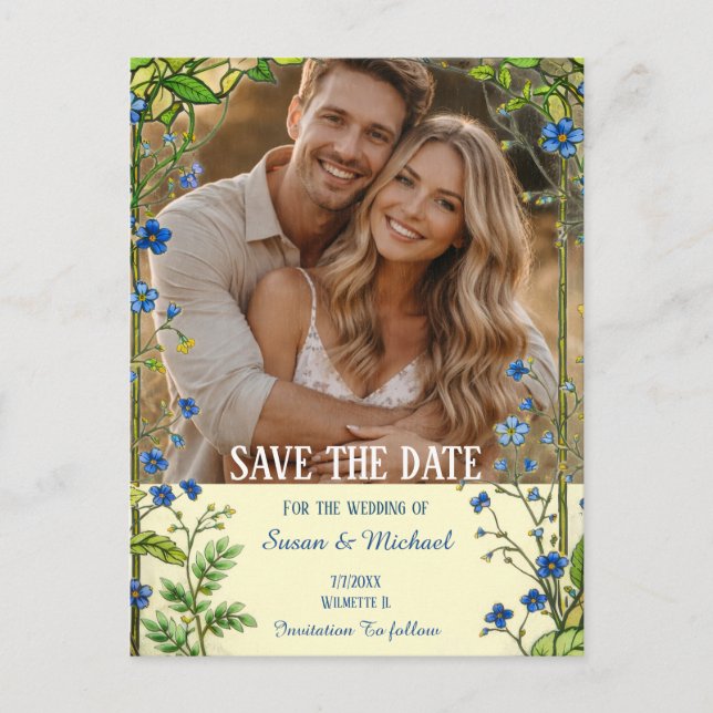 Blue Wildflower | Garden Botanical Announcement Postcard (Front)