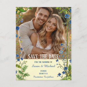 Blue Wildflower Garden Botanical Announcement Postcard