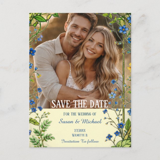 Blue Wildflower | Garden Botanical Announcement Postcard (Front)