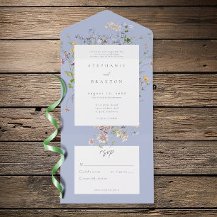 Blue Wildflower Garden Elegant Wedding All In One Invitation