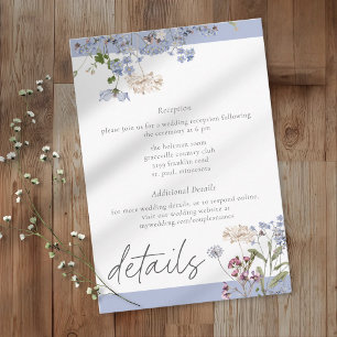 Blue Wildflower Garden Elegant Wedding Details Enclosure Card