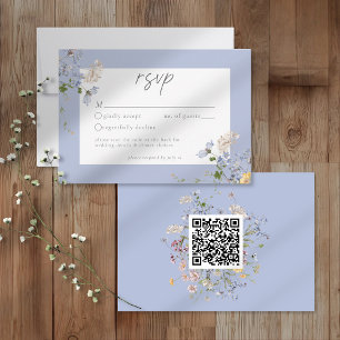 Blue Wildflower Garden Elegant Wedding QR RSVP Card