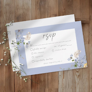 Blue Wildflower Garden Elegant Wedding RSVP Card