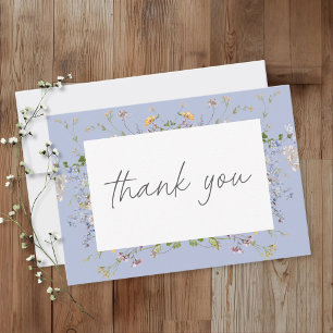 Blue Wildflower Garden Elegant Wedding Thank You Card