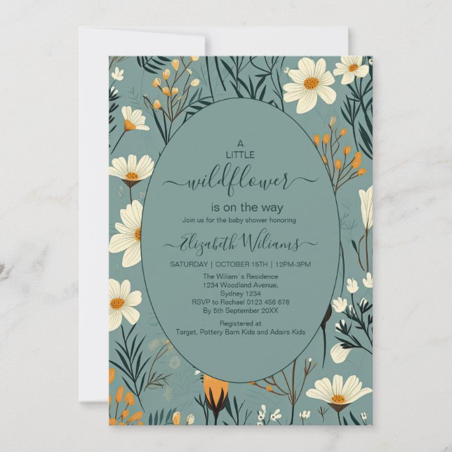 Blue Wildflower Garden Girl Baby Shower  Invitation (Front)