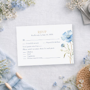 Blue Wildflower Garden Wedding RSVP Card
