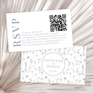 Blue wildflower garden wedding RSVP QR code cards
