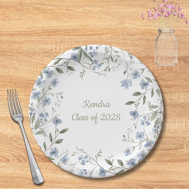 Blue Wildflower Graduation Paper Plate (I
)