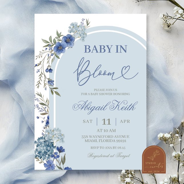 Blue Wildflower Hydrangea Baby Shower Invitat Invitation (Creator Uploaded)