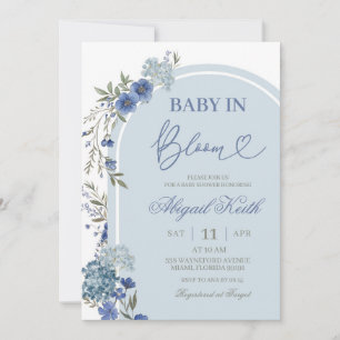 Blue Wildflower Hydrangea Baby Shower Invitat Invitation