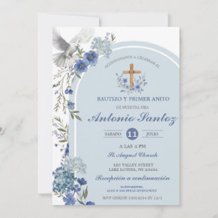 Blue Wildflower Hydrangea Boy Baptism Invitation