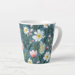 Blue Wildflower Meadow Cottagecore Floral Pattern Latte Mug