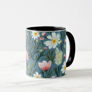 Blue Wildflower Meadow Cottagecore Floral Pattern Mug