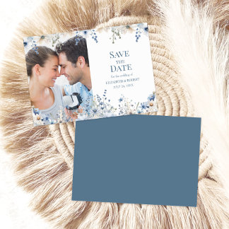 Blue Wildflower Meadow Save The Date Photo Card