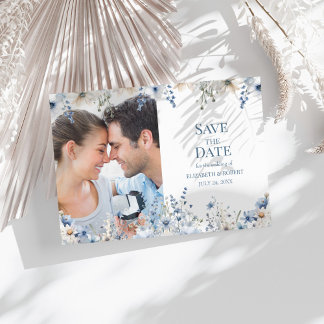 Blue Wildflower Meadow Save The Date Photo Card