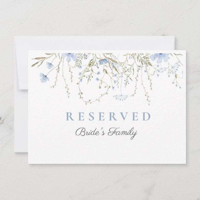 Blue Wildflower Periwinkle Wedding Reserved Card (Back)