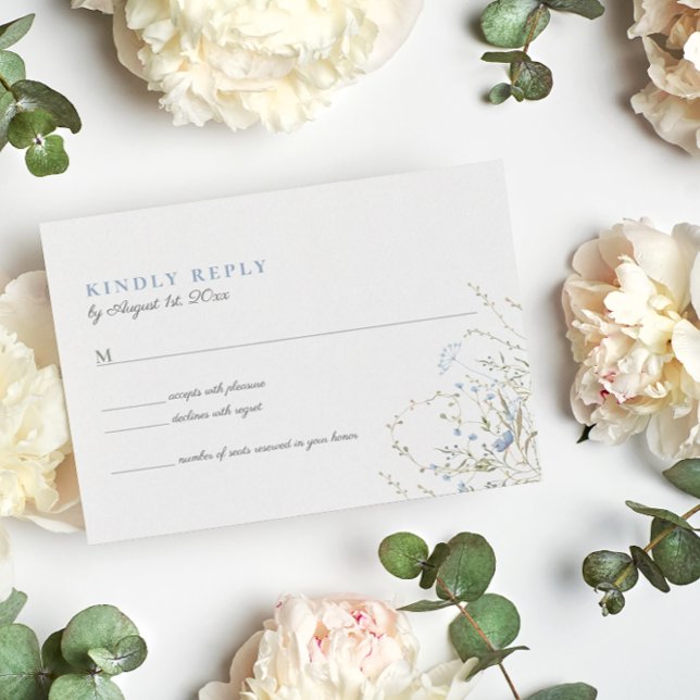 Blue Wildflower Periwinkle Wedding RSVP Card (Creator Uploaded)