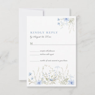 Blue Wildflower Periwinkle Wedding RSVP Card