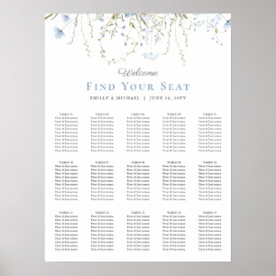 Blue Wildflower Periwinkle Wedding Seating Chart
