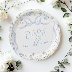 Blue Wildflower ribbon Bow baby shower Paper Plate