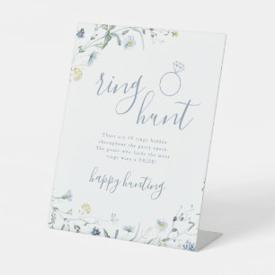 Blue Wildflower ring hunt boho bridal shower game Pedestal Sign