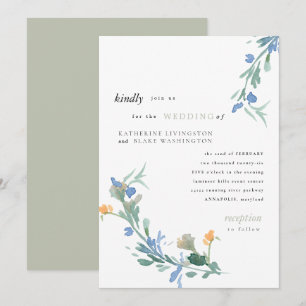 Blue Wildflower Sage Wedding Invitation