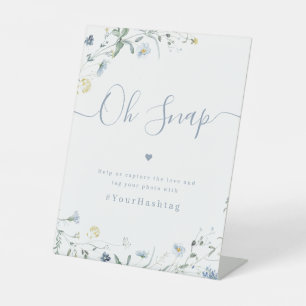 Blue Wildflower script rustic Wedding Oh Snap Pedestal Sign