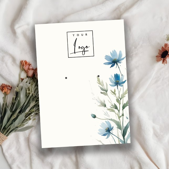 Blue Wildflower Watercolor Earring Logo Display Business Card (Creator Uploaded)