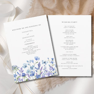 Blue Wildflower Watercolor Floral Wedding  Programme