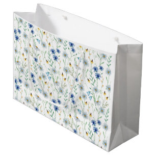 Blue Wildflower Watercolor Large Gift Bag