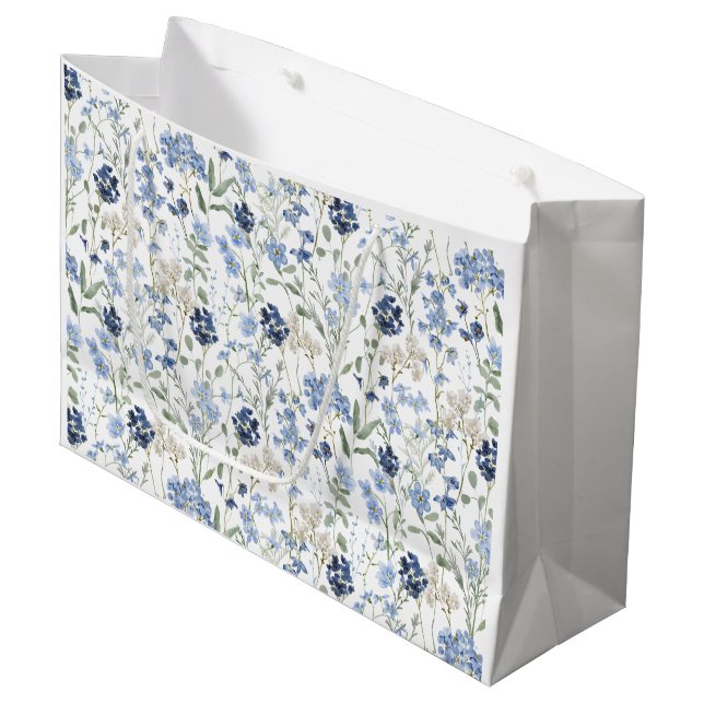Blue Wildflower Watercolor  Large Gift Bag (Front Angled)