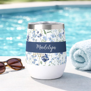 Blue Wildflower Watercolor Monogram Name