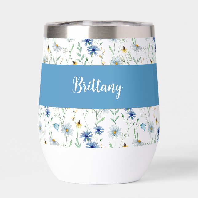 Blue Wildflower Watercolor Monogram Name  (Back)